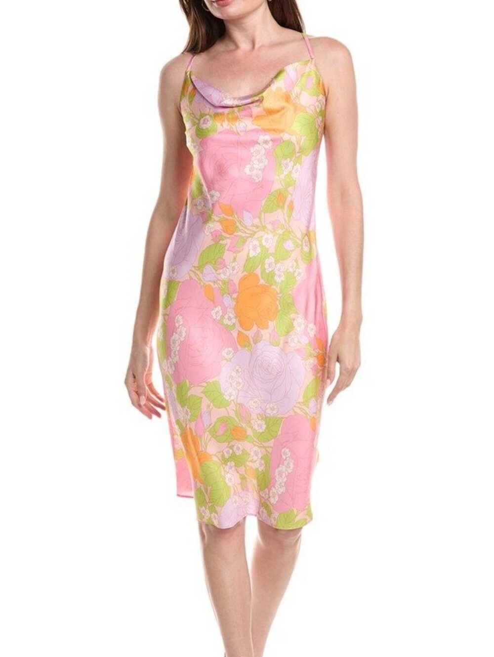 Floral Silk Slip Dress - Pink & Orange